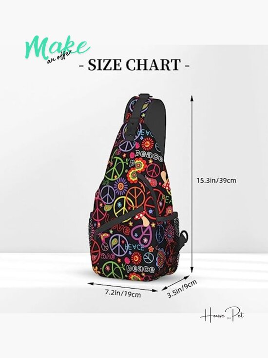 Hippie Peace Sling Bag Crossbody Shoulder Chest Backpack Travel Daypack Hiking main image 6